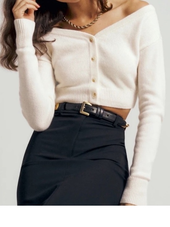 Reformation Sweaters - Reformation Millie Cashmere Cream Cropped Off-Shoulder Button Cardigan